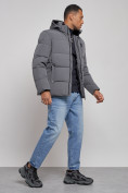 Оптом Куртка зимняя молодежная мужская с капюшоном темно-серого цвета 8320TC, фото 3