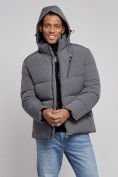 Оптом Куртка зимняя молодежная мужская с капюшоном темно-серого цвета 8320TC в Уфе, фото 6