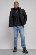Оптом Куртка мужская зимняя с капюшоном спортивная великан черного цвета 8332Ch, фото 13