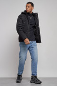 Оптом Куртка мужская зимняя с капюшоном спортивная великан черного цвета 8332Ch, фото 14