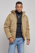 Оптом Куртка мужская зимняя с капюшоном спортивная великан горчичного цвета 8332G в Казани, фото 7