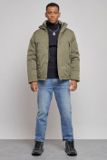 Оптом Куртка мужская зимняя с капюшоном спортивная великан цвета хаки 8332Kh
