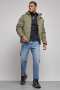 Оптом Куртка мужская зимняя с капюшоном спортивная великан цвета хаки 8332Kh в Казани, фото 13