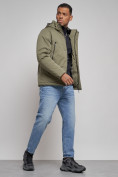 Оптом Куртка мужская зимняя с капюшоном спортивная великан цвета хаки 8332Kh, фото 15