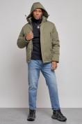 Оптом Куртка мужская зимняя с капюшоном спортивная великан цвета хаки 8332Kh в Иркутске, фото 5