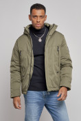 Оптом Куртка мужская зимняя с капюшоном спортивная великан цвета хаки 8332Kh, фото 8