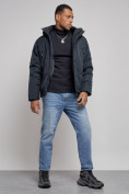 Оптом Куртка мужская зимняя с капюшоном спортивная великан темно-синего цвета 8332TS, фото 14