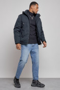 Оптом Куртка мужская зимняя с капюшоном спортивная великан темно-синего цвета 8332TS, фото 3