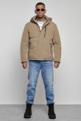 Оптом Куртка мужская зимняя с капюшоном спортивная великан горчичного цвета 8335G в Омске