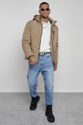 Оптом Куртка мужская зимняя с капюшоном спортивная великан горчичного цвета 8335G, фото 14