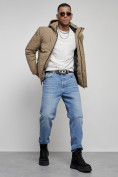 Оптом Куртка мужская зимняя с капюшоном спортивная великан горчичного цвета 8335G, фото 16