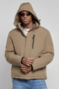 Оптом Куртка мужская зимняя с капюшоном спортивная великан горчичного цвета 8335G, фото 5