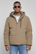 Оптом Куртка мужская зимняя с капюшоном спортивная великан горчичного цвета 8335G, фото 7