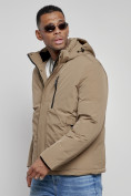 Оптом Куртка мужская зимняя с капюшоном спортивная великан горчичного цвета 8335G в Омске, фото 8