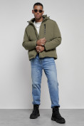 Оптом Куртка мужская зимняя с капюшоном спортивная великан цвета хаки 8335Kh в Казани, фото 19
