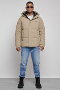 Оптом Куртка молодежная мужская зимняя с капюшоном бежевого цвета 8356B