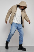 Оптом Куртка молодежная мужская зимняя с капюшоном бежевого цвета 8356B, фото 18