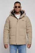 Оптом Куртка молодежная мужская зимняя с капюшоном бежевого цвета 8356B в Волгоградке, фото 7