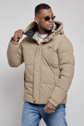 Оптом Куртка молодежная мужская зимняя с капюшоном бежевого цвета 8356B в Уфе, фото 8