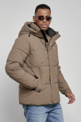 Оптом Куртка молодежная мужская зимняя с капюшоном коричневого цвета 8356K, фото 9