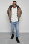 Оптом Куртка молодежная мужская зимняя с капюшоном коричневого цвета 8356K, фото 15