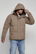 Оптом Куртка молодежная мужская зимняя с капюшоном коричневого цвета 8356K в Казани, фото 5