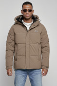Оптом Куртка молодежная мужская зимняя с капюшоном коричневого цвета 8356K, фото 7
