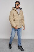 Оптом Куртка спортивная мужская зимняя с капюшоном бежевого цвета 8357B в Перми, фото 10