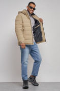 Оптом Куртка спортивная мужская зимняя с капюшоном бежевого цвета 8357B, фото 14