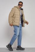 Оптом Куртка спортивная мужская зимняя с капюшоном бежевого цвета 8357B, фото 15