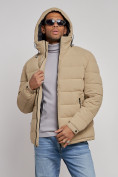Оптом Куртка спортивная мужская зимняя с капюшоном бежевого цвета 8357B, фото 6