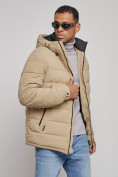 Оптом Куртка спортивная мужская зимняя с капюшоном бежевого цвета 8357B, фото 7