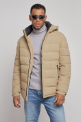 Оптом Куртка спортивная мужская зимняя с капюшоном бежевого цвета 8357B, фото 8