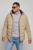 Оптом Куртка спортивная мужская зимняя с капюшоном бежевого цвета 8357B, фото 9