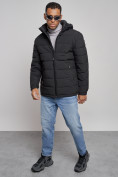 Оптом Куртка спортивная мужская зимняя с капюшоном черного цвета 8357Ch, фото 11
