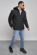 Оптом Куртка спортивная мужская зимняя с капюшоном черного цвета 8357Ch, фото 12