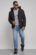 Оптом Куртка спортивная мужская зимняя с капюшоном черного цвета 8357Ch, фото 14