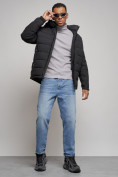 Оптом Куртка спортивная мужская зимняя с капюшоном черного цвета 8357Ch, фото 15