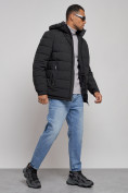 Оптом Куртка спортивная мужская зимняя с капюшоном черного цвета 8357Ch, фото 2