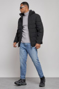 Оптом Куртка спортивная мужская зимняя с капюшоном черного цвета 8357Ch, фото 3