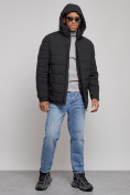 Оптом Куртка спортивная мужская зимняя с капюшоном черного цвета 8357Ch, фото 5