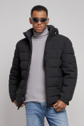 Оптом Куртка спортивная мужская зимняя с капюшоном черного цвета 8357Ch, фото 7