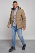 Оптом Куртка спортивная мужская зимняя с капюшоном коричневого цвета 8357K, фото 12