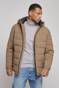 Оптом Куртка спортивная мужская зимняя с капюшоном коричневого цвета 8357K, фото 7