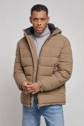 Оптом Куртка спортивная мужская зимняя с капюшоном коричневого цвета 8357K, фото 8
