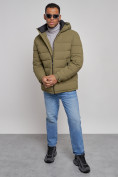 Оптом Куртка спортивная мужская зимняя с капюшоном цвета хаки 8357Kh в Перми, фото 12