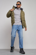 Оптом Куртка спортивная мужская зимняя с капюшоном цвета хаки 8357Kh в Баку, фото 13