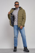 Оптом Куртка спортивная мужская зимняя с капюшоном цвета хаки 8357Kh в Саратове, фото 15