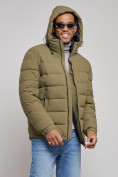 Оптом Куртка спортивная мужская зимняя с капюшоном цвета хаки 8357Kh в Перми, фото 6