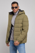 Оптом Куртка спортивная мужская зимняя с капюшоном цвета хаки 8357Kh в Сочи, фото 9